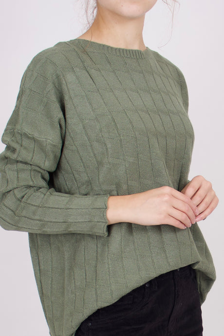 Strickpullover mit Zopfmuster Khaki