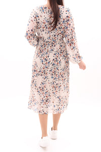 Plisseekleid Beige Wickeloptik mit Blumenprint