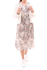 Plisseekleid Beige Wickeloptik mit Blumenprint