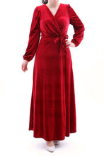 Laden Sie das Bild in den Galerie-Viewer, Festliches Samtkleid Maxikleid Wickelkleid Bordeaux ONESIZE