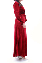 Laden Sie das Bild in den Galerie-Viewer, Festliches Samtkleid Maxikleid Wickelkleid Bordeaux ONESIZE